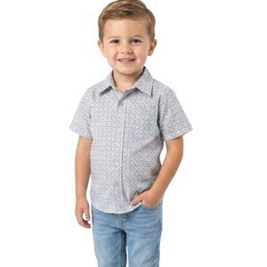 Bold Blue Toddler Boys Dress Shirt Sz  4 Short Sleeve Geometric Back To School